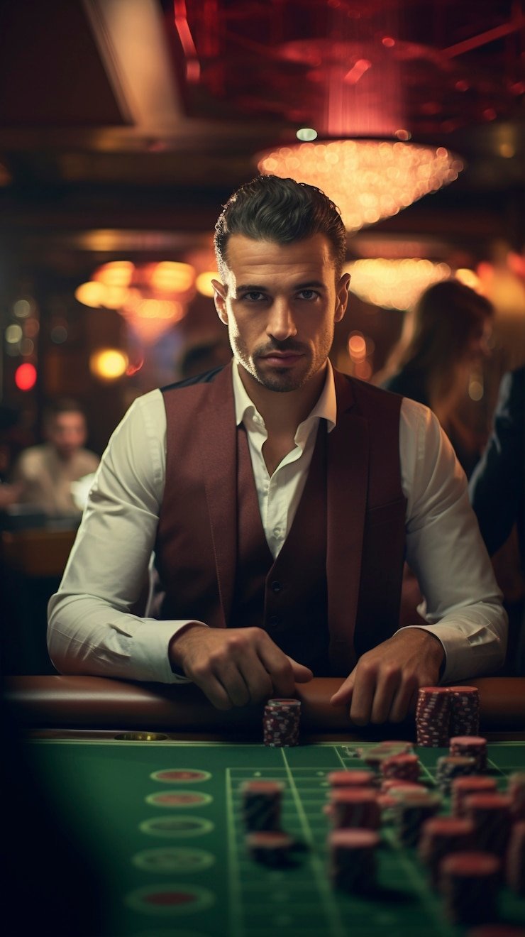 Layar permainan Three Card Poker di mpokick dengan dealer langsung dan meja interaktif